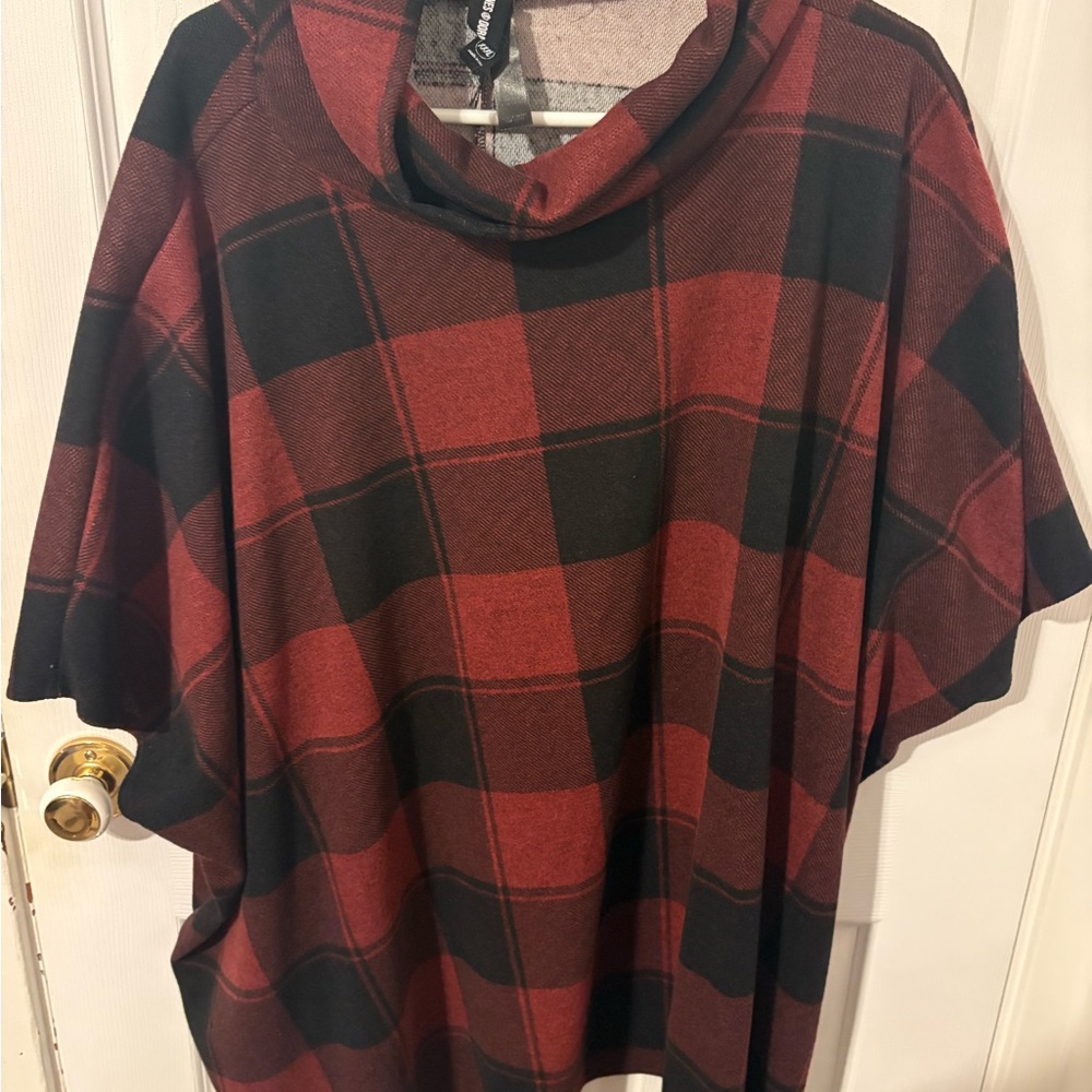 Agnes & Dora Red and Black Plaid Cowl Neck Tunic